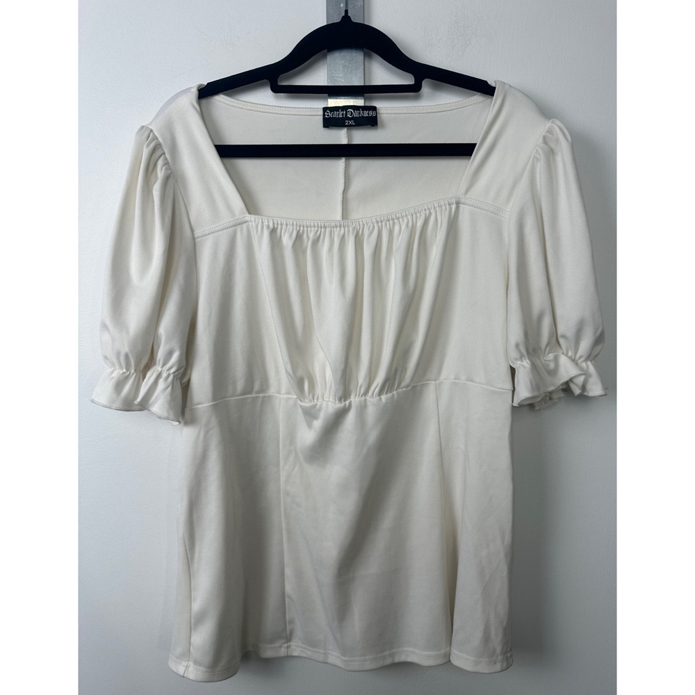 Scarlet Darkness Peasant Top 2XL Vintage Puff Sleeve Square Neck Renaissance A28